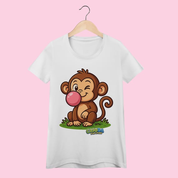 Camiseta Baby Long Feminina Macaco – 100% Algodão | Coleção Reino Animal do Caioba