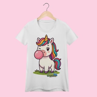 Camiseta Baby Long Feminina Unicórnio – 100% Algodão | Coleção Reino Animal do Caioba