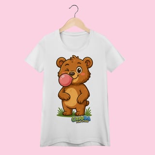 Camiseta Baby Long Feminina Ursinho – 100% Algodão | Coleção Reino Animal do Caioba