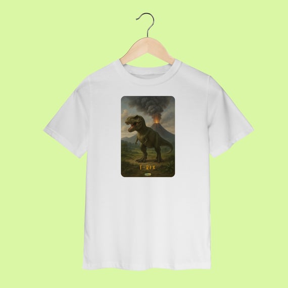 Camiseta Infantil (2 a 8 anos) T-Rex – 100% Algodão | Coleção Dinossauros