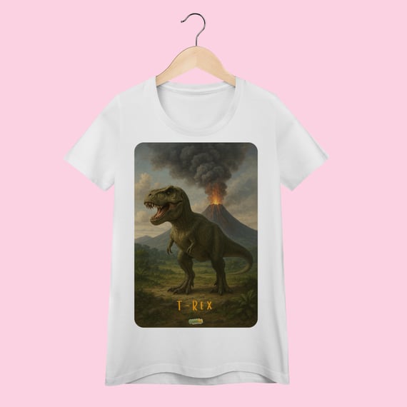 Camiseta Baby Long Feminina T-Rex – 100% Algodão | Coleção Dinossauros