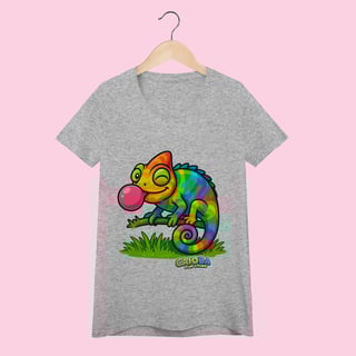 Nome do produto Camiseta Baby Long Feminina Camaleão – 100% Algodão | Coleção Reino Animal do Caioba