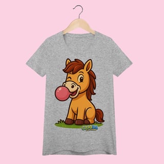 Nome do produto Camiseta Baby Long Feminina Cavalo – 100% Algodão | Coleção Reino Animal do Caioba