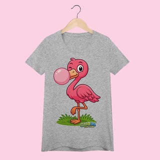 Nome do produto Camiseta Baby Long Feminina Flamingo – 100% Algodão | Coleção Reino Animal do Caioba