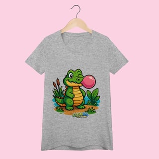 Nome do produto Camiseta Baby Long Feminina Jacaré – 100% Algodão | Coleção Reino Animal do Caioba