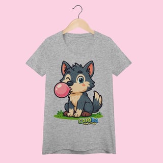 Nome do produto Camiseta Baby Long Feminina Lobinho – 100% Algodão | Coleção Reino Animal do Caioba