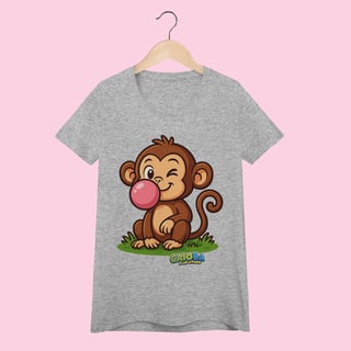 Nome do produto Camiseta Baby Long Feminina Macaco – 100% Algodão | Coleção Reino Animal do Caioba