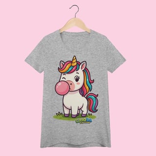 Nome do produto Camiseta Baby Long Feminina Unicórnio – 100% Algodão | Coleção Reino Animal do Caioba