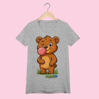 Nome do produto Camiseta Baby Long Feminina Ursinho – 100% Algodão | Coleção Reino Animal do Caioba