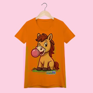 Nome do produto Camiseta Baby Long Feminina Cavalo – 100% Algodão | Coleção Reino Animal do Caioba