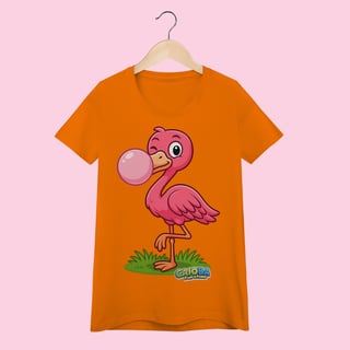 Nome do produto Camiseta Baby Long Feminina Flamingo – 100% Algodão | Coleção Reino Animal do Caioba