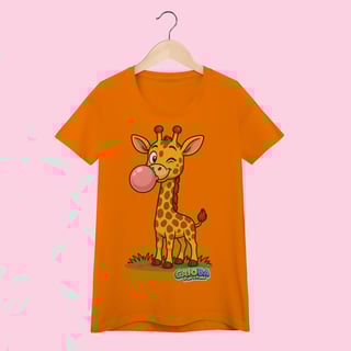 Nome do produto Camiseta Baby Long Feminina Girafa – 100% Algodão | Coleção Reino Animal do Caioba
