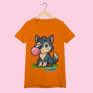 Nome do produto Camiseta Baby Long Feminina Lobinho – 100% Algodão | Coleção Reino Animal do Caioba