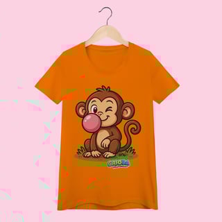 Nome do produto Camiseta Baby Long Feminina Macaco – 100% Algodão | Coleção Reino Animal do Caioba