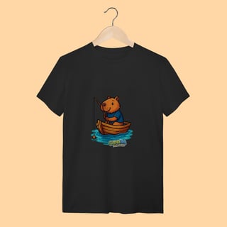 Nome do produto Camiseta T-shirt Adulto Unissex Capivara Pescando – 100% Algodão | Estampa Exclusiva e Divertida