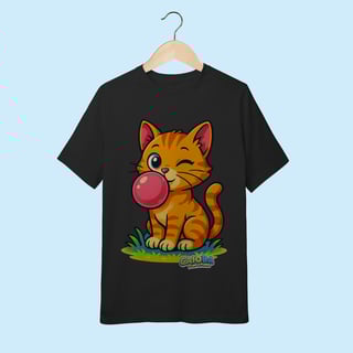 Nome do produto Camiseta Juvenil (10 a 14 anos) Gato Amarelo – 100% Algodão | Coleção Reino Animal do Caioba