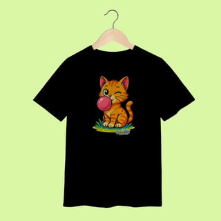 Nome do produto Camiseta Infantil (2 a 8 anos) Gato Amarelo – 100% Algodão | Coleção Reino Animal do Caioba