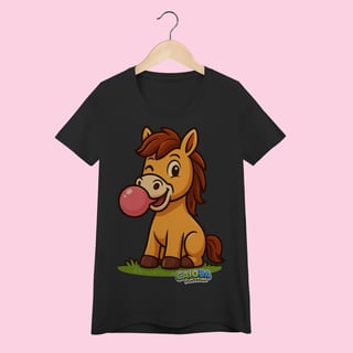 Nome do produto Camiseta Baby Long Feminina Cavalo – 100% Algodão | Coleção Reino Animal do Caioba