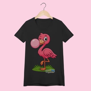 Nome do produto Camiseta Baby Long Feminina Flamingo – 100% Algodão | Coleção Reino Animal do Caioba