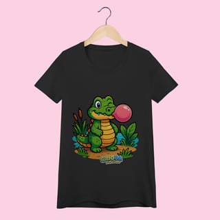 Nome do produto Camiseta Baby Long Feminina Jacaré – 100% Algodão | Coleção Reino Animal do Caioba