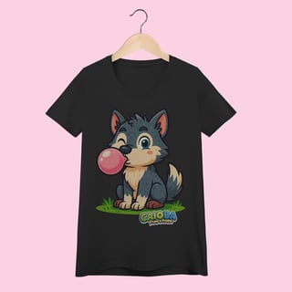 Nome do produto Camiseta Baby Long Feminina Lobinho – 100% Algodão | Coleção Reino Animal do Caioba