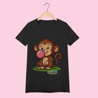 Nome do produto Camiseta Baby Long Feminina Macaco – 100% Algodão | Coleção Reino Animal do Caioba