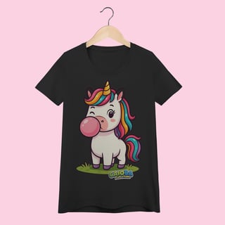 Nome do produto Camiseta Baby Long Feminina Unicórnio – 100% Algodão | Coleção Reino Animal do Caioba