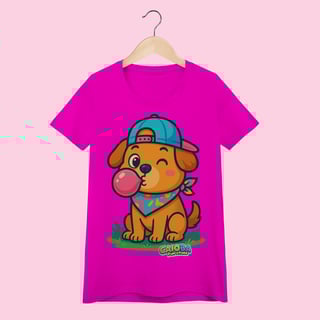 Nome do produto Camiseta Baby Long Feminina Cachorro com Bandana – 100% Algodão | Coleção Reino Animal do Caioba