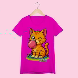 Nome do produto Camiseta Baby Long Feminina Gato Amarelo – 100% Algodão | Coleção Reino Animal do Caioba