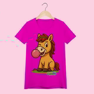 Nome do produto Camiseta Baby Long Feminina Cavalo – 100% Algodão | Coleção Reino Animal do Caioba