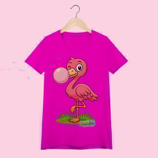 Nome do produto Camiseta Baby Long Feminina Flamingo – 100% Algodão | Coleção Reino Animal do Caioba