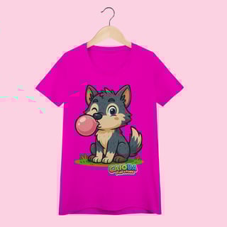 Nome do produto Camiseta Baby Long Feminina Lobinho – 100% Algodão | Coleção Reino Animal do Caioba