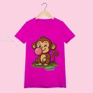 Nome do produto Camiseta Baby Long Feminina Macaco – 100% Algodão | Coleção Reino Animal do Caioba