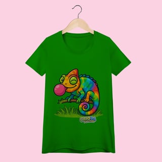 Nome do produto Camiseta Baby Long Feminina Camaleão – 100% Algodão | Coleção Reino Animal do Caioba