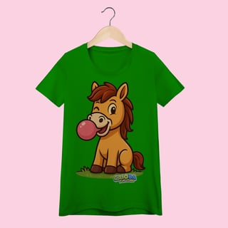 Nome do produto Camiseta Baby Long Feminina Cavalo – 100% Algodão | Coleção Reino Animal do Caioba