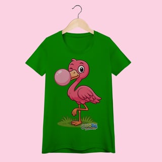 Nome do produto Camiseta Baby Long Feminina Flamingo – 100% Algodão | Coleção Reino Animal do Caioba