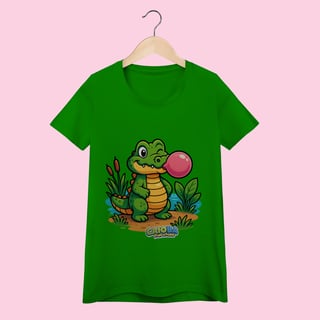 Nome do produto Camiseta Baby Long Feminina Jacaré – 100% Algodão | Coleção Reino Animal do Caioba