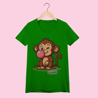 Nome do produto Camiseta Baby Long Feminina Macaco – 100% Algodão | Coleção Reino Animal do Caioba