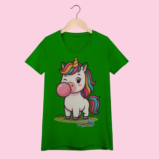 Nome do produto Camiseta Baby Long Feminina Unicórnio – 100% Algodão | Coleção Reino Animal do Caioba