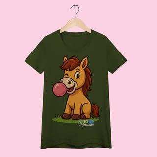 Nome do produto Camiseta Baby Long Feminina Cavalo – 100% Algodão | Coleção Reino Animal do Caioba