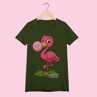 Nome do produto Camiseta Baby Long Feminina Flamingo – 100% Algodão | Coleção Reino Animal do Caioba
