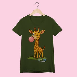 Nome do produto Camiseta Baby Long Feminina Girafa – 100% Algodão | Coleção Reino Animal do Caioba