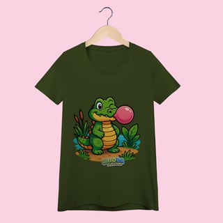 Nome do produto Camiseta Baby Long Feminina Jacaré – 100% Algodão | Coleção Reino Animal do Caioba