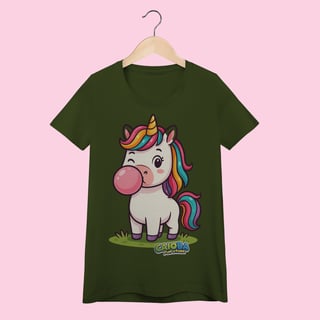 Nome do produto Camiseta Baby Long Feminina Unicórnio – 100% Algodão | Coleção Reino Animal do Caioba