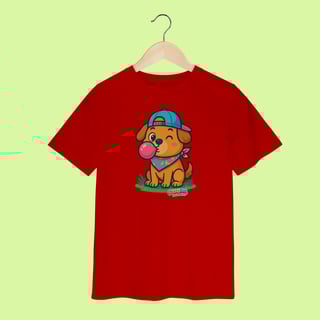 Nome do produto Camiseta Infantil (2 a 8 anos) Cachorro com Bandana – 100% Algodão | Coleção Reino Animal do Caioba