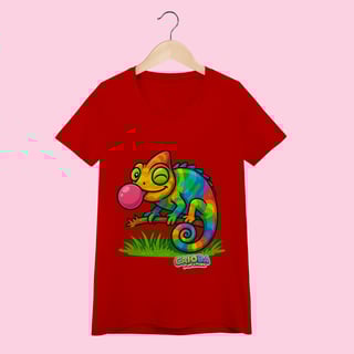 Nome do produto Camiseta Baby Long Feminina Camaleão – 100% Algodão | Coleção Reino Animal do Caioba