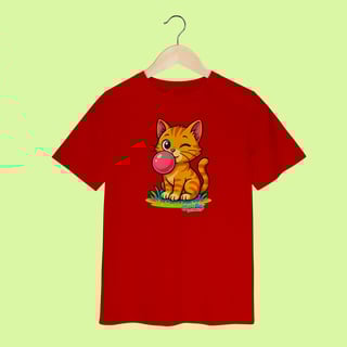 Nome do produto Camiseta Infantil (2 a 8 anos) Gato Amarelo – 100% Algodão | Coleção Reino Animal do Caioba