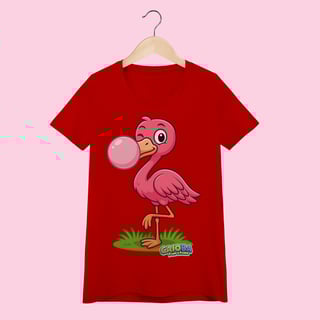 Nome do produto Camiseta Baby Long Feminina Flamingo – 100% Algodão | Coleção Reino Animal do Caioba