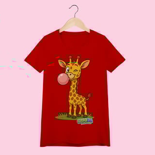 Nome do produto Camiseta Baby Long Feminina Girafa – 100% Algodão | Coleção Reino Animal do Caioba