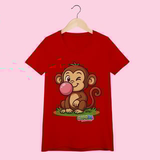 Nome do produto Camiseta Baby Long Feminina Macaco – 100% Algodão | Coleção Reino Animal do Caioba